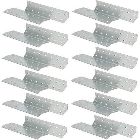 Lot de 12 ancrages à chevrons 210 x 40 mm - Équerre droite en acier pour renforcer les constructions en bois-NANOTEH (1/5)