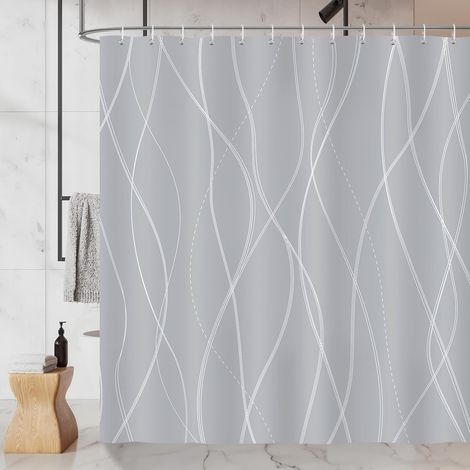 Rideau de Douche Rayures Modernes, Rideau de Baignoire Gris Blanc Rayé 180 x 180 cm Polyester Imperméable Résistant à la Moisissure 12 Crochets (1/5)