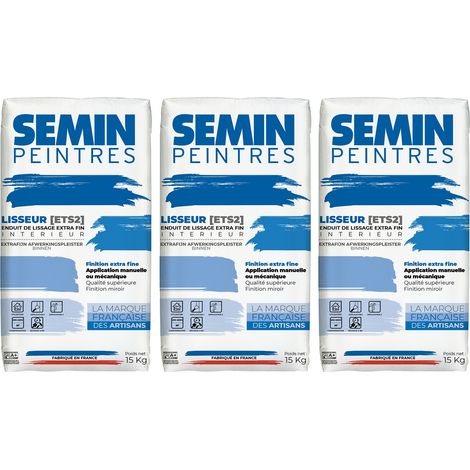 Semin – Enduit de lissage très fin 15 kg – Lot de 3 sacs – Pour murs intérieurs – Granulométrie fine pour peinture haut de gamme