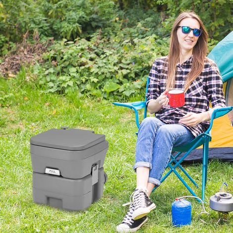 Toilette portative grise 20 L en HDPE avec réservoir amovible et valve étanche pour camping, bateau et pêche (1/5)