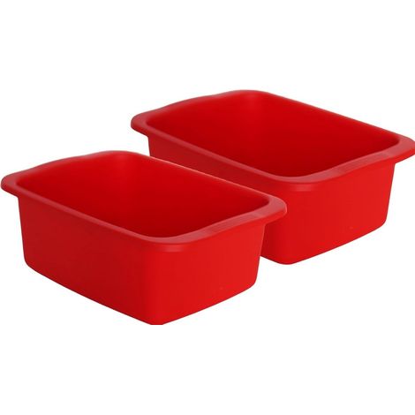 Start Kit De 2 Vasques Rectangulaires Rouges. Bol En Plastique D'une Capacité De 10 L. Le Plateau Polyvalent Mesure 42 X 31 X 15,5 Cm (1/5)