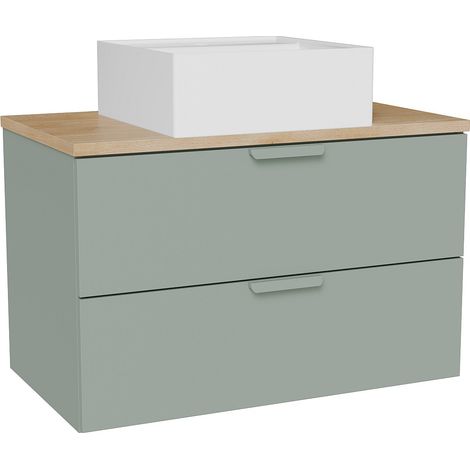 Mobile bagno sospeso con lavabo da appoggio quadrato Verde salvia L80 cm – AVORELI
