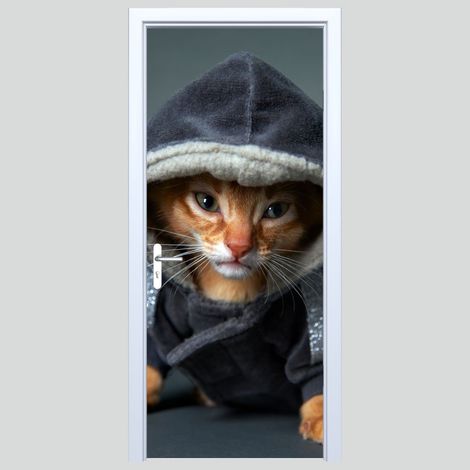 Pegatina de tela para puerta con diseño de gatito con capucha 230PD