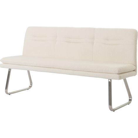Sitzbank HHG-151, Esszimmerbank Bank Polsterbank, Lehne Stoff/Textil Bouclé Edelstahl gebürstet 180cm creme (1/5)