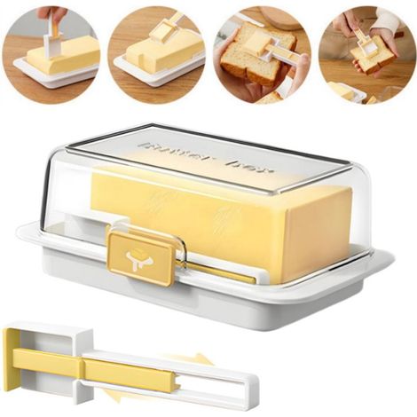1 article - Beurrier avec couvercle - Beurrier hermétique - Beurrier - Beurrier multifonctionnel - Coupe-beurre et distributeur de beurre - Avec cuillère doseuse - Blanc - Convient pour la maison, le  (1/5)