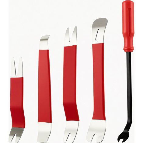 5 pièces Rouge Set d'outils de démontage Automobile, 5 pièces de Cales en métal pour Garnitures + Outil de Levage, kit de réparation Automobile pour Le Retrait des Panneaux de Porte et de Garniture (1/5)