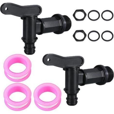 IBC 3/4-inch plastic tank spigots, 2 pieces with rainwater collection adapter and storage box.