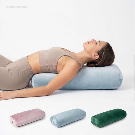 Coussin traversin yoga triangulaire bleu鈥慶lair housse velours zipp茅e, soutien pr茅natal et 茅tirements profonds (1/5)