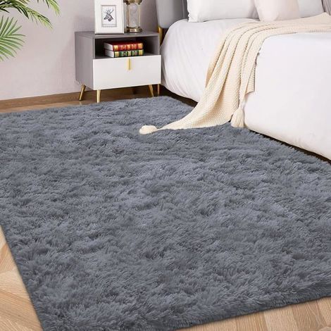 Tapis Shaggy à poils longs - DOK - 120x200 cm - Gris - Extra doux - Antidérapant - Convient pour enfants et animaux (1/5)