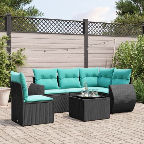 vidaXL Ensemble de canapé de jardin 6 pcs avec coussins noir résine tressée (1/5)