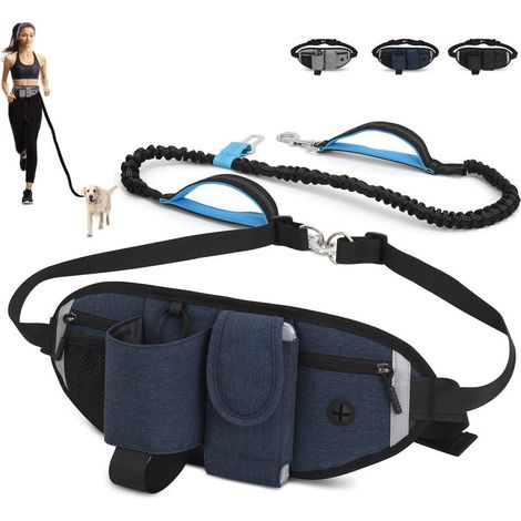 Correa para perro manos libres de hasta 110 kg con amortiguación, cómoda, costuras reflectantes, ideal para correr, trotar y caminar (azul) (1/3)