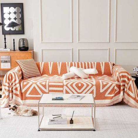 Bohemian style chenille corner sofa cover for 2 or 3 seater, washable, L-shaped, reversible, with tassels