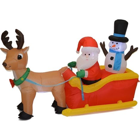 Slitta con renna Babbo Natale pupazzo di neve Gonfiabile Gigante cm 200 con Luci per Esterni giardino terrazzi ambienti addobbi Decorazione Natalizia con Kit Fissaggio antivento incluso