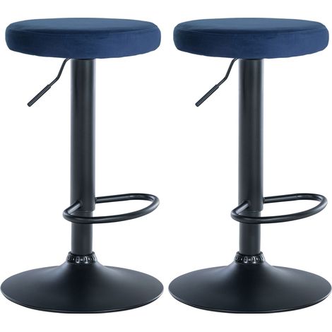 Set di 2 sgabelli da bar con seduta in tessuto di velluto blu e struttura in metallo nero TDB10704