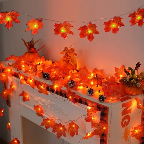Guirlande lumineuse automnale à piles, 1 paquet, pour la décoration intérieure de Thanksgiving, 20 pieds (environ 6 mètres) de long, 40 lumières LED, motif feuille d'érable, convient pour les fêtes, l (1/3)