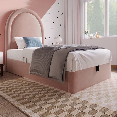 letto contenitore 90x190 con testiera velluto rosa OKMYHOME (1/5)