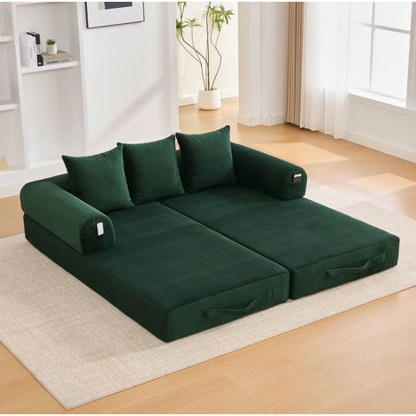 Sofá modular 200x94x67 cm de pana verde esmeralda, ahorra espacio para salón FloraGrace (1/5)