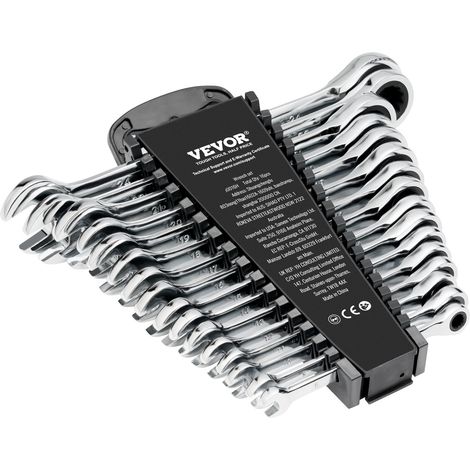 Jeu de Clés Mixtes 16 PCs, Clés à Cliquet Métrique 8-24 mm, Ensemble de Clés en Acier Cr-V, avec Support de Rangement, pour Travaux Ménagers Généraux, Réparations Automobiles, Garage, Atelier (1/5)