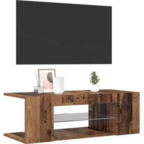 Mueble TV luces LED madera ingeniería envejecida 90x39x30 cm vidaXL (1/5)