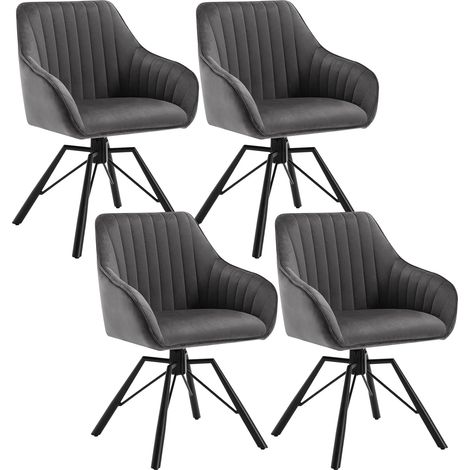 Lot de 4 Chaises Salle à Manger WOLTU, siège en Velours, Pieds en Métal, Chaise de Cuisine avec Dossier et Accoudoirs, Chaise Scandinave, Chaise Ergonomique, Gris Foncé (1/5)