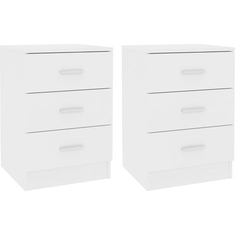 Conjunto de 2 mesitas de noche con 3 cajones 38 x 35 x 56 cm madera contrachapada blanca DEC034878