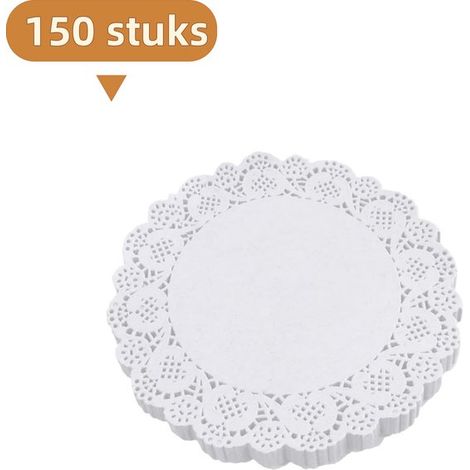 150 feuilles - Napperons en papier blanc rond - Napperons en papier absorbant l'huile - Sûr pour les aliments - Convient pour les gâteaux, les travaux manuels, les fêtes et les mariages - 11,4 cm - Wi (1/5)