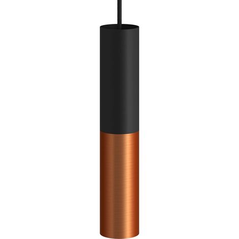 Lampada a sospensione completa di cavo tessile e doppio paralume Tub-E14  Senza lampadina - Nero - Rame satinato - Matter ON/OFF