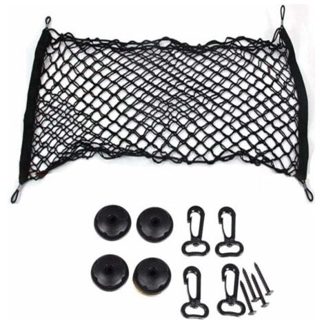 Filet de Rangement pour Coffre de Voiture,Grande Taille 90X40 cm - Bagages Fixe en Flexible Nylon Élastique,Organisateur Stockage avec Vis et 4 Crochets,Universel pour Camion,Véhicules Utilitaires, (1/5)