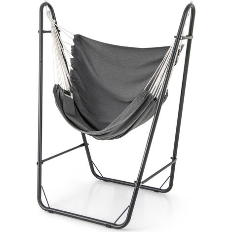 Chaise hamac avec cadre métallique robuste et poche latérale - gris (1/5)