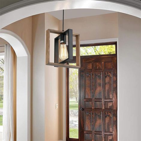 Plafonnier de salon à tête unique, design moderne en bois et métal, noir, norme européenne E27, convient pour table de billard, réglable en hauteur (1/5)