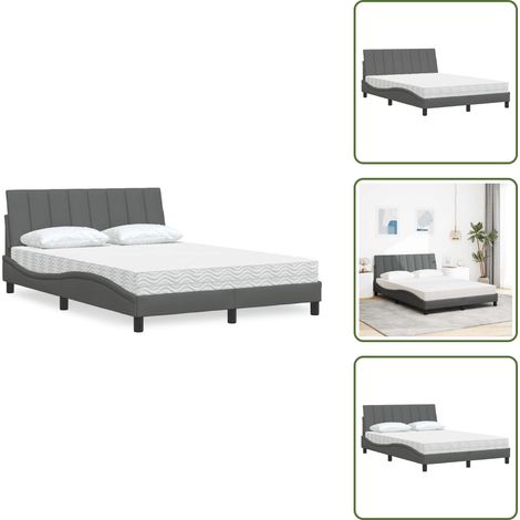 Lit avec matelas gris foncé 140x190 cm tissu - Lit - Lits - Meuble De Chambre À Coucher - Sommier (1/5)