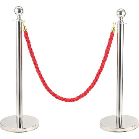 Trintion Queue Barrier Posts Stands 2-Pack Crowd Control Stanchions with 1.5M Ropes Heavy Duty Stainless Steel Queue Barrier Posts with Weighted Bases for Events Airports Hotels Silver Red