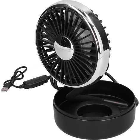 Ventilateur de voiture rotatif à 360° à une tête, trois vitesses, alimentation USB, noir et argent