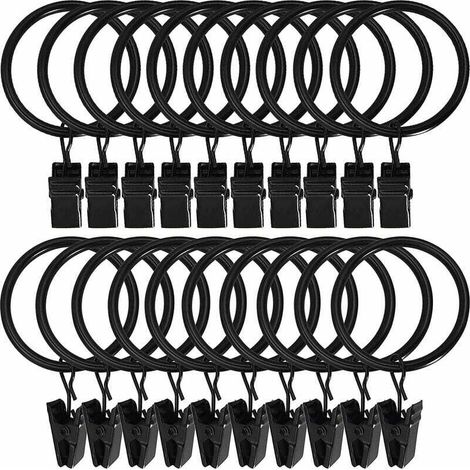 Set of 30 Decorative Curtain Rings, Solid Metal, Rustproof Vintage Clips, Fits Curtain Rods up to 1" in Diameter, Black (1/5)