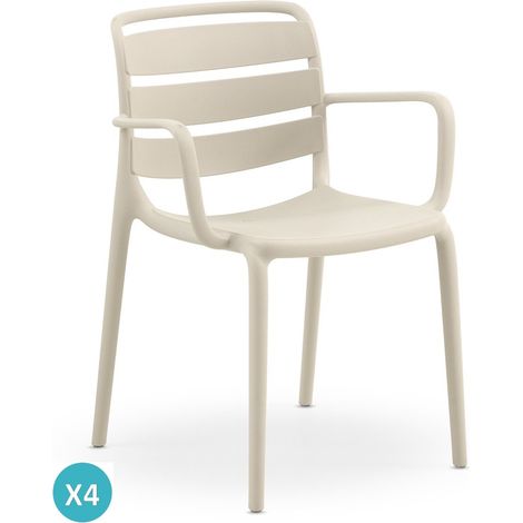 Set aus 4 cremefarbenen PP-Sesseln (1/5)