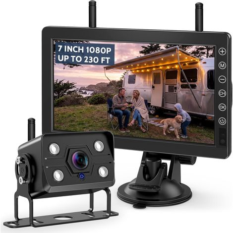 Caméra de Recul sans Fil 1080P - Kit Caméra de Recul Voiture avec Moniteur 7" HD, Vision Nocturne, Caméra Étanche, Compatible 4 Canaux, Signal Stabilisé - Idéal pour Van, Caravane, Remorque (1/5)