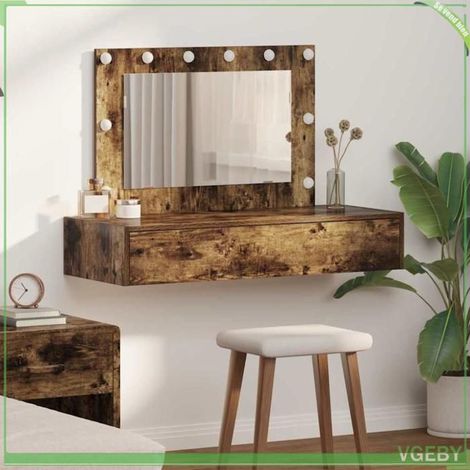 Table de maquillage - Marron - Bois d'ingénierie - 100 x 40 x 70 cm - Avec miroir et tiroir (1/5)