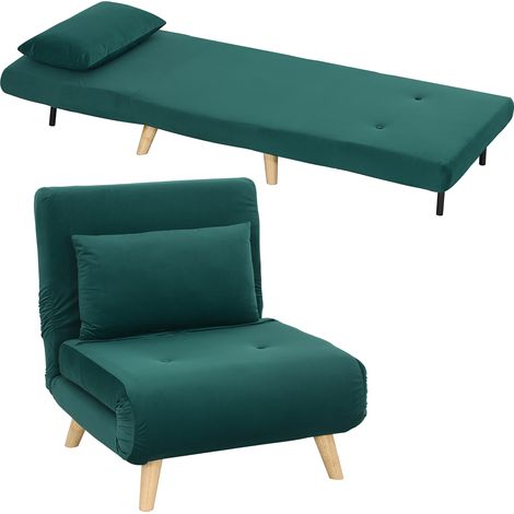Fauteuil convertible 3 en 1, chaise pliante avec fonction couchage, dossier réglable à cliquet, vert foncé (1/5)