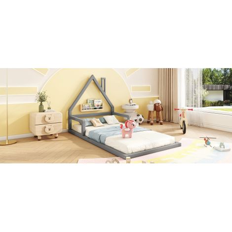 Kinderbett, Flachbett, Hausform, Kiefer massiv, einfache Form