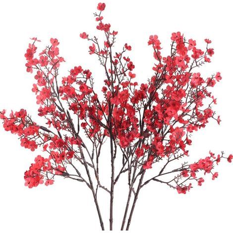Bouquet de 4 fleurs de gypsophile artificielles rouges, plante artificielle, décoration florale pour mariage, maison ou fête. (1/5)