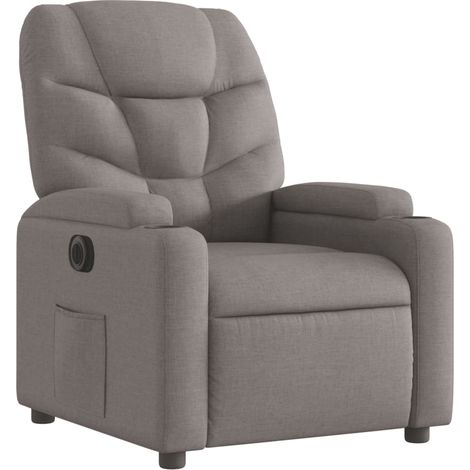 Poltrona relax porta TV con comodissima funzione reclinabile elettrica in tessuto tortora DEC028570