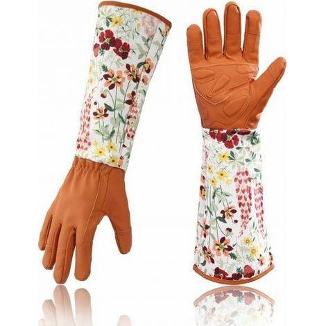 Women's Pink Leather Gardening Gloves, Extended Professional Gloves for Garden Pruning (Red) (1/5)