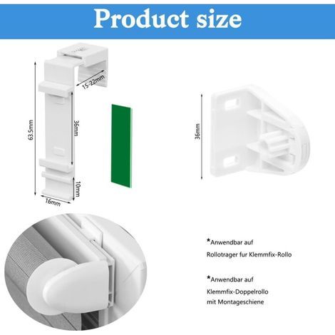 Lot de 8 Supports de Serrage Longs pour Store Double Klemmfix à Fixer et à Coller sans perçage comme Accessoire ou pièce de Rechange pour la Suspension à la fenêtre en PVC, Porte de Balcon (1/3)