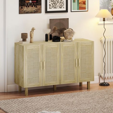 Aparador para Salón con 4 Puertas de Rejilla y Estantes Ajustables Aparador de Estilo Cannage 120x39,5x76 cm Natural (1/5)