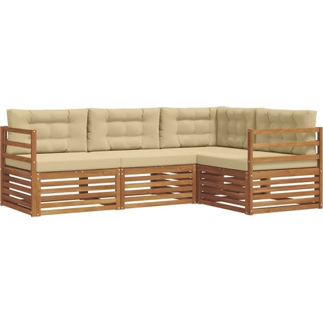 Outdoor Sofa Set with Cushion 4 pcs Natural and Beige vidaXL