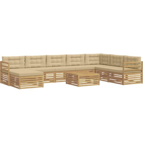Outdoor Sofa Set with Cushion 9 pcs White and Beige Polyester vidaXL (1/5)