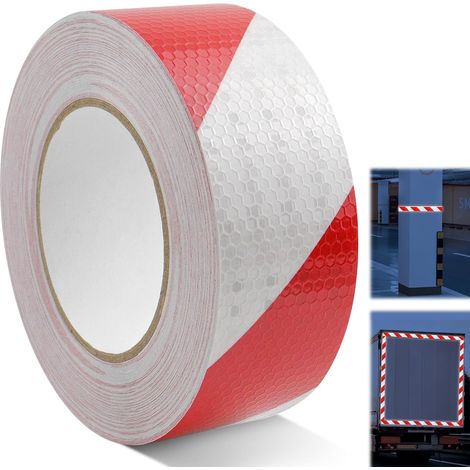 5cm x 25m Bande Reflechissante Autocollante, Rubalise Rouge et Blanc, Imperméable Réfléchissant Ruban, Auto-Adhésif Avertisseur Sécurité pour Véhicules (1/5)