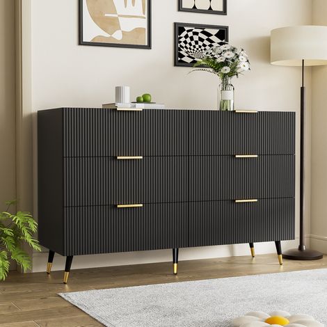 MEUBLIV Credenza 120 cm nera e dorata - 6 cassetti, ampio spazio contenitivo (1/5)