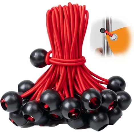 Filiyano-Lot de 50 boules élastiques, cordon noir résistant aux UV, pour sangles, tentes, poteaux et câbles ROUGE (20 cm / 9 pouces) ROUGE (20 cm / 9 (1/5)