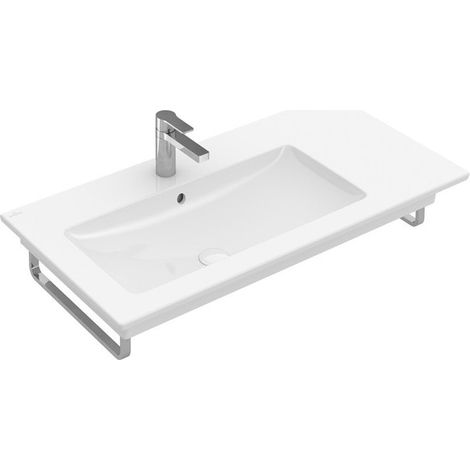 Plans de toilette, 1000 x 500 mm, Rectangulaire, pour robinetterie murale, sans troude robinetterie,avec trop-plein, En porcelaine sanitaire, cuve à gauche